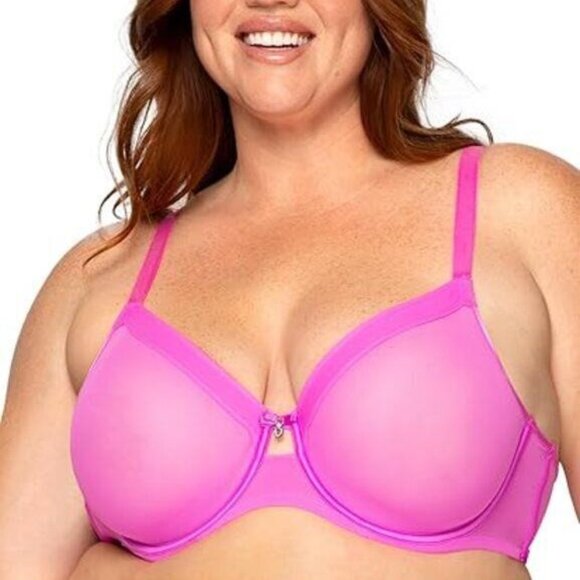 NWT 42L Curvy Couture Sheer Mesh Full Coverage Unlined Underwire Bra - Picture 1 of 2